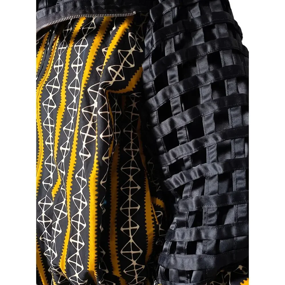 Clatural Black Yellow MESH Avant Garde Handmade Jacket Ghana XL-XXL NWOT